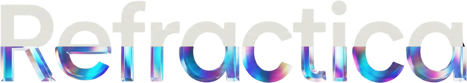 Refractica iridescent wordmark.
